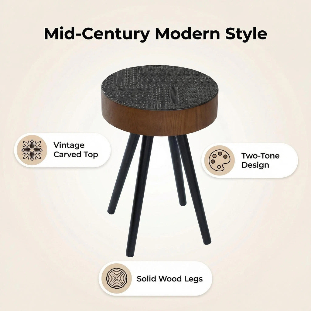 15.7" Round Small Drink Table with Solid Wood Legs