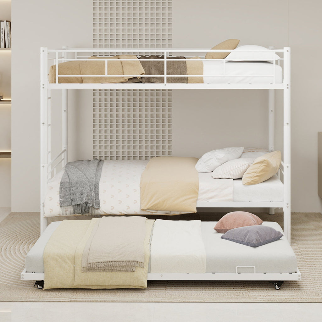 White Twin Metal Triple Bunk Bed with Removable Design