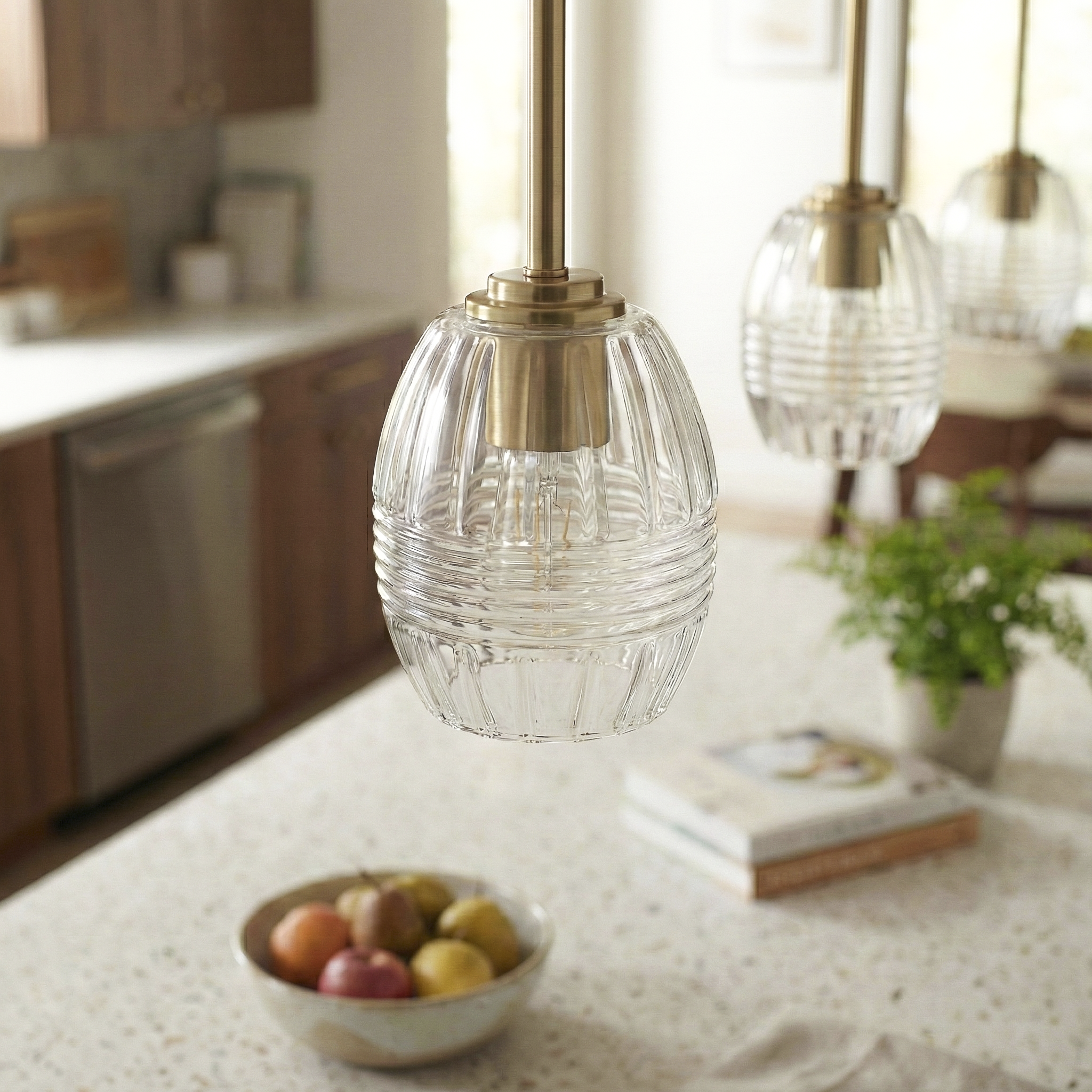 Vista Single Pendant Chain Hanging Light with Clear Glass - Satin