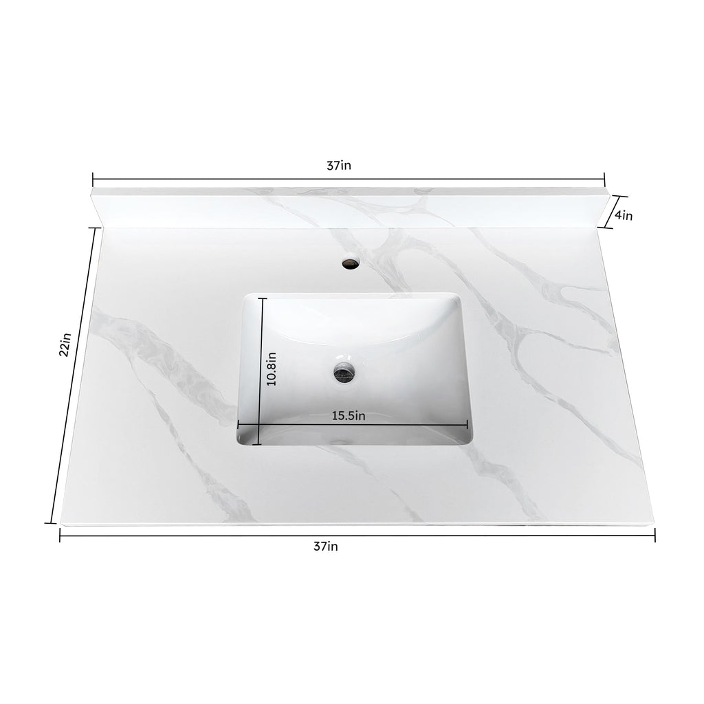 37-Inch Quartz Bathroom Vanity Top with Undermount Sink