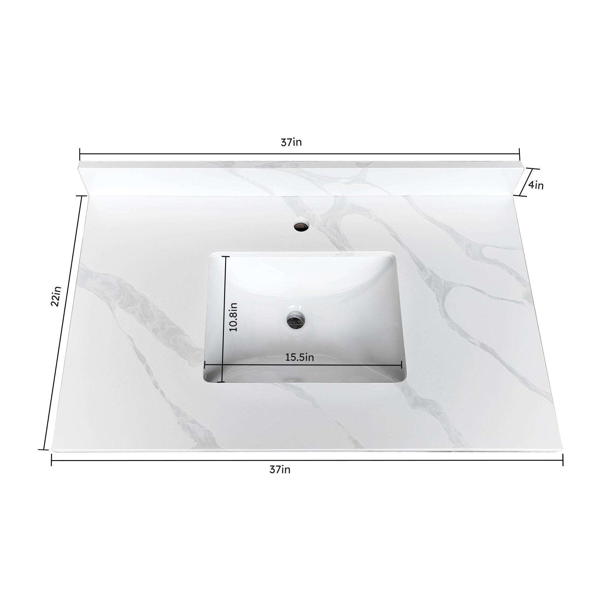 37-Inch Quartz Bathroom Vanity Top with Undermount Sink