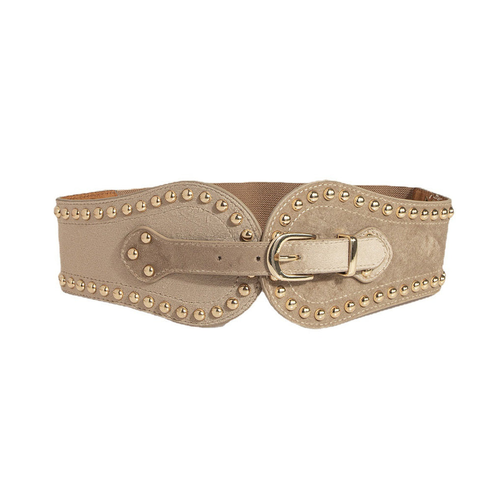 Women's Fashion Handsome Suede Rivet Elastic Wide Waist Seal Adjusting Western-style Elastic Belt