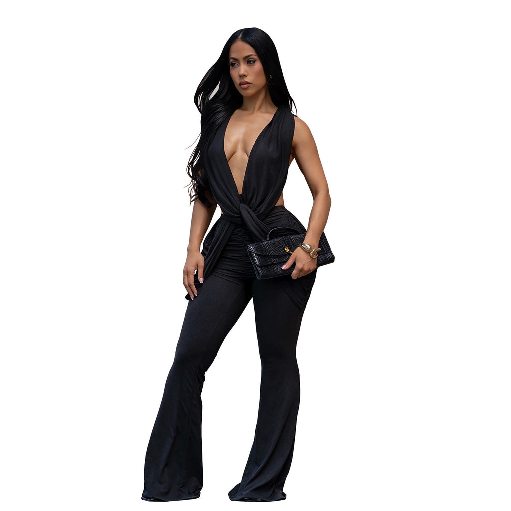 C7722 Cross-Border Aliexpress Amazon European And American Fashion Women's Clothing Sexy Backless Solid Color Bodycon Jumpsuit