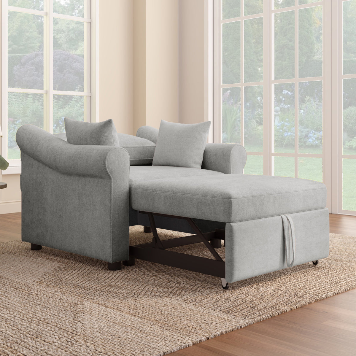 Chenille Convertible Sleeper Chair with Adjustable Backrest