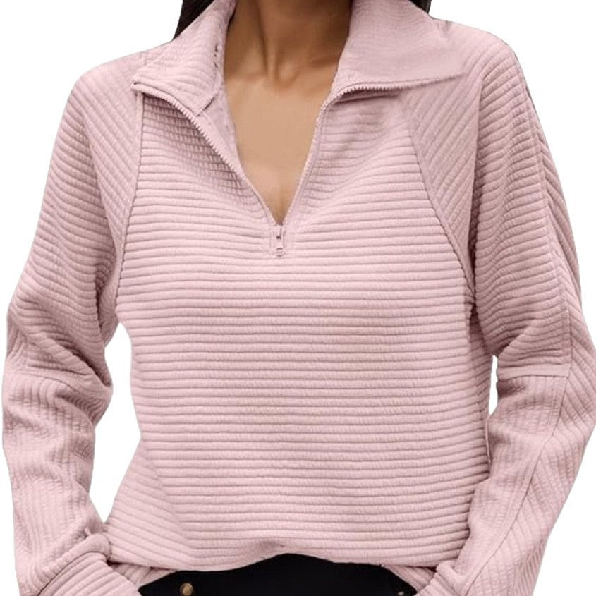 Autumn And Winter New Cross-Border European And American Amazon Comfortable Loose Snake Bone Pattern Solid Color Stand Collar Zipper Sweatshirt