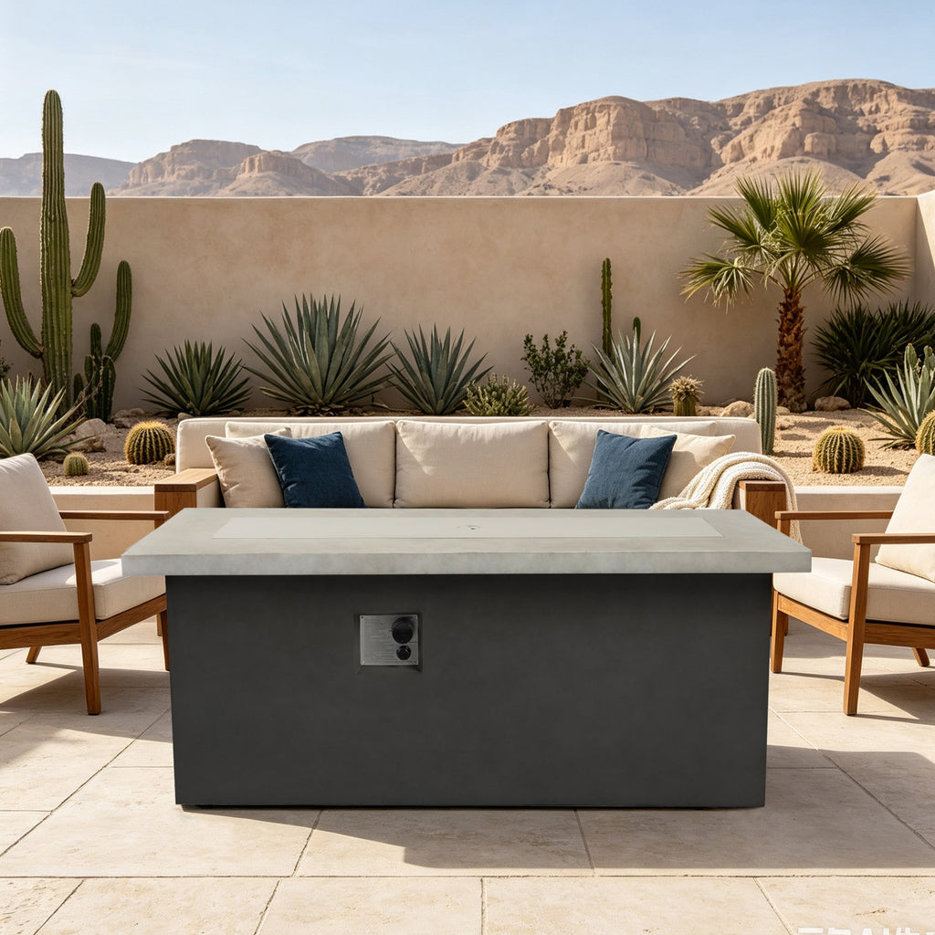 Outdoor 60-Inch Rectangular Dark Grey Concrete Fire Pit Table