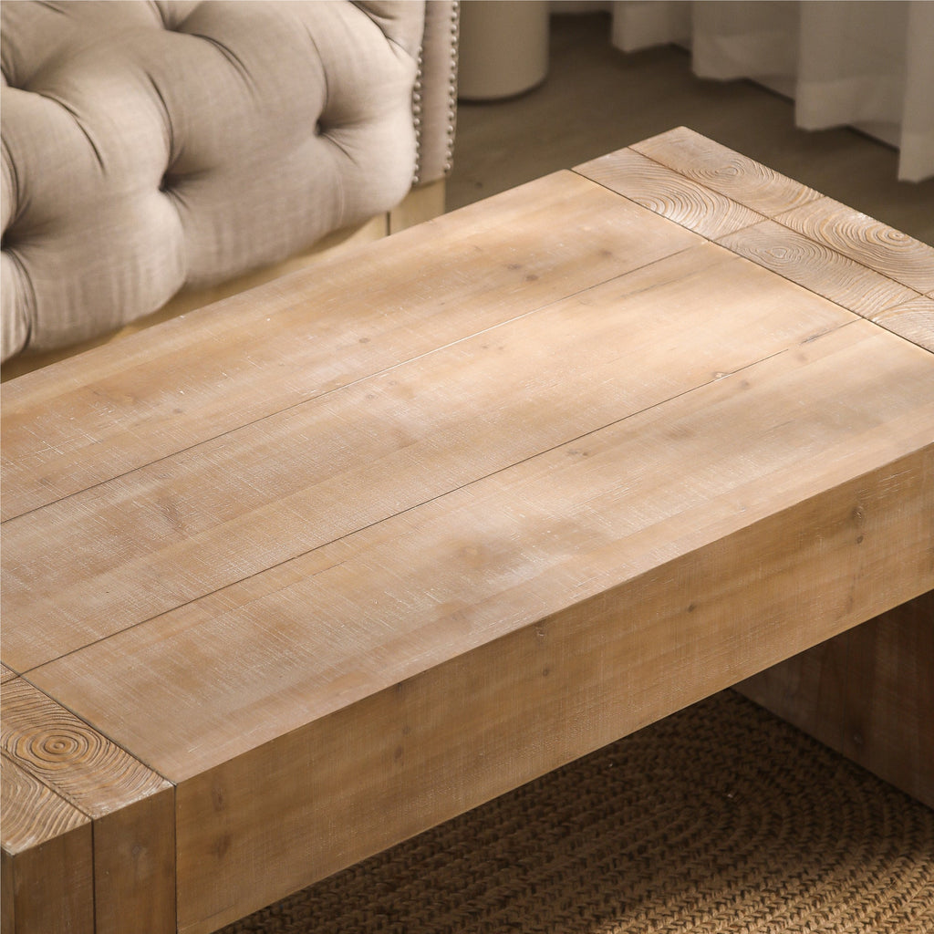 Rustic Wood Coffee Table, 49in Modern Farmhouse Rectangular Table for Living Room