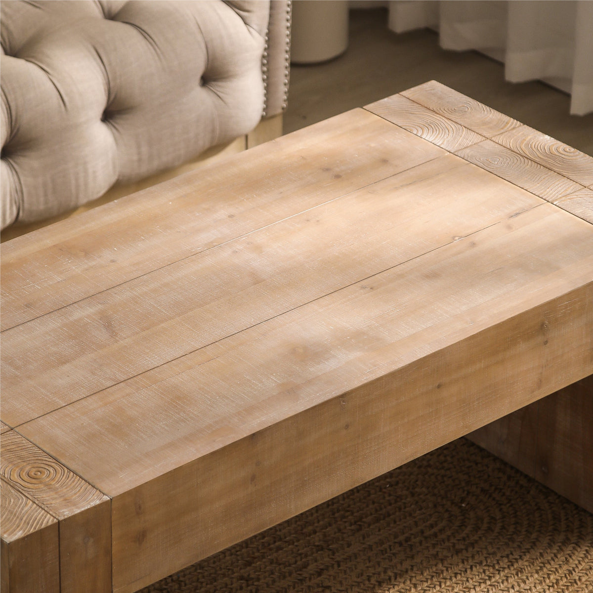 Rustic Wood Coffee Table, 49in Modern Farmhouse Rectangular Table for Living Room