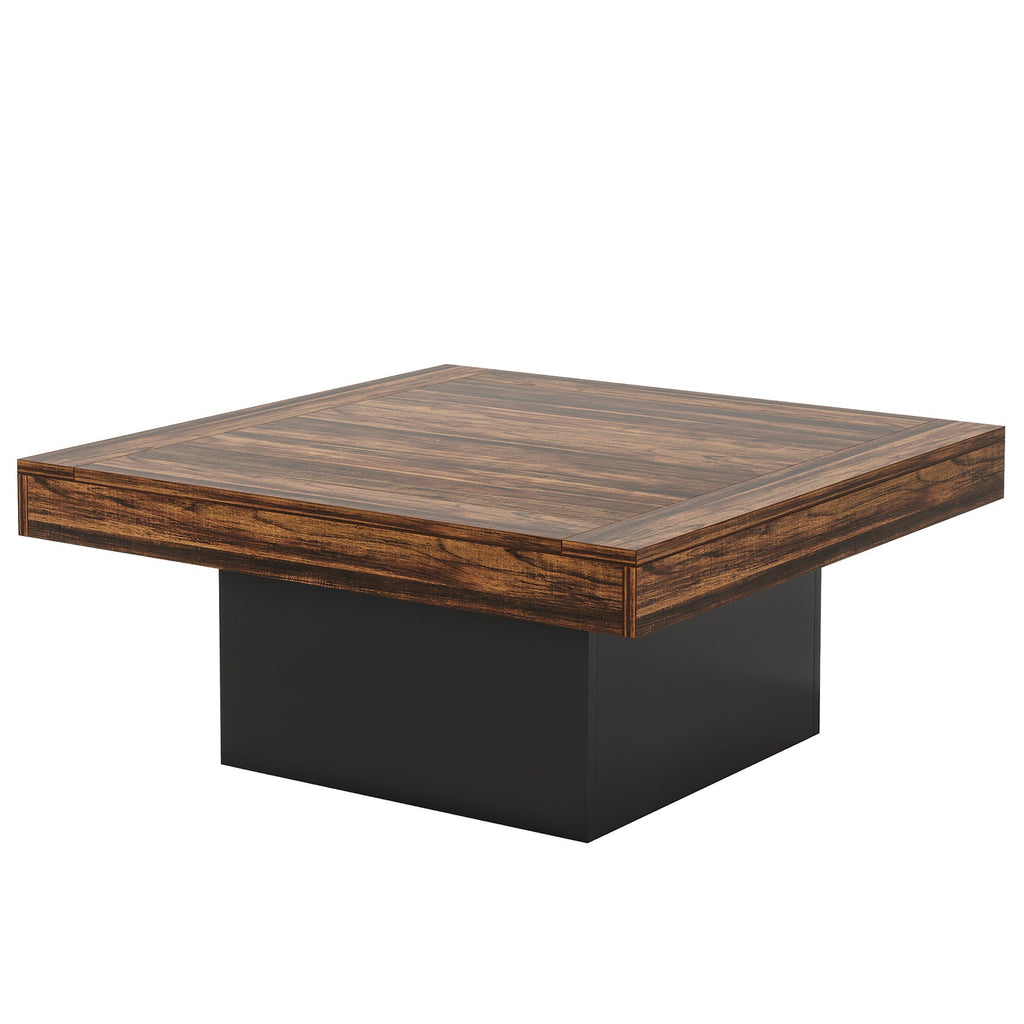35.4 Inches Farmhouse Square LED Coffee Table – Rustic