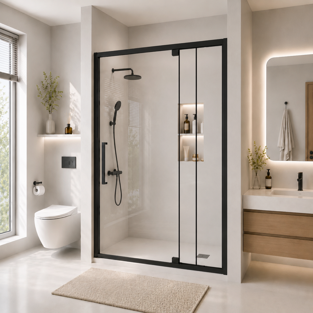 Semi-Frameless Pivot Hinged Glass Shower Door