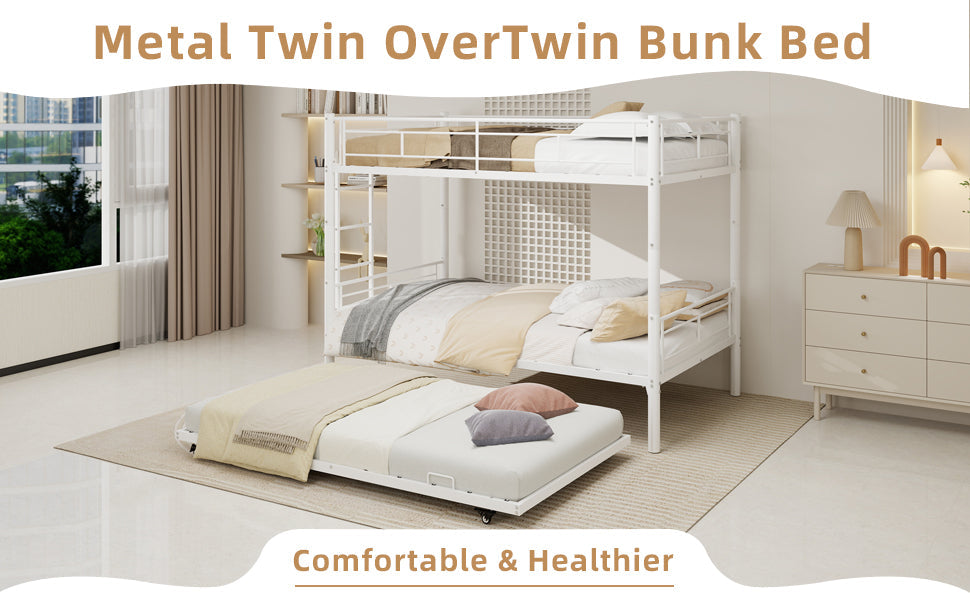 White Twin Metal Triple Bunk Bed with Removable Design