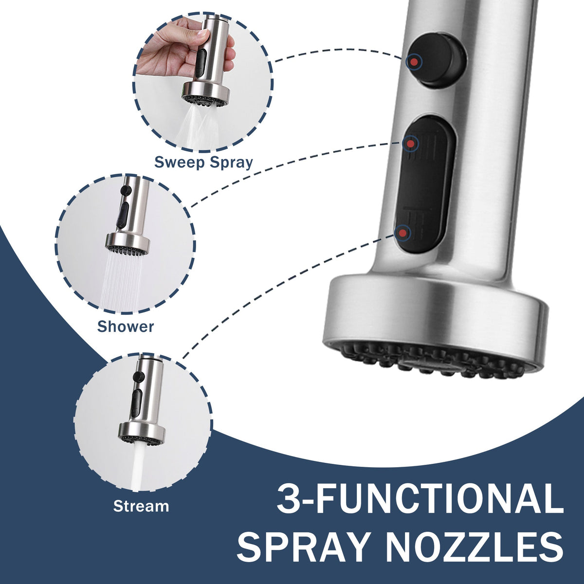 3-in-1 Kitchen Faucet with Press-Type Glass Rinser