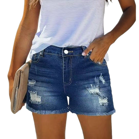 Four-way Stretch Denim Shorts With A Raw-edge Hem
