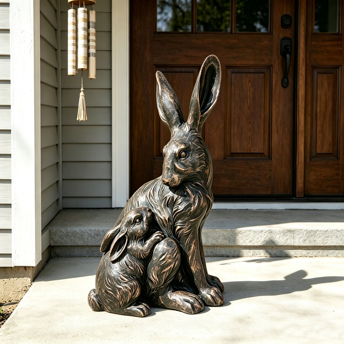 22'' Tall Mother Hare & Baby Cuddling Garden Statue