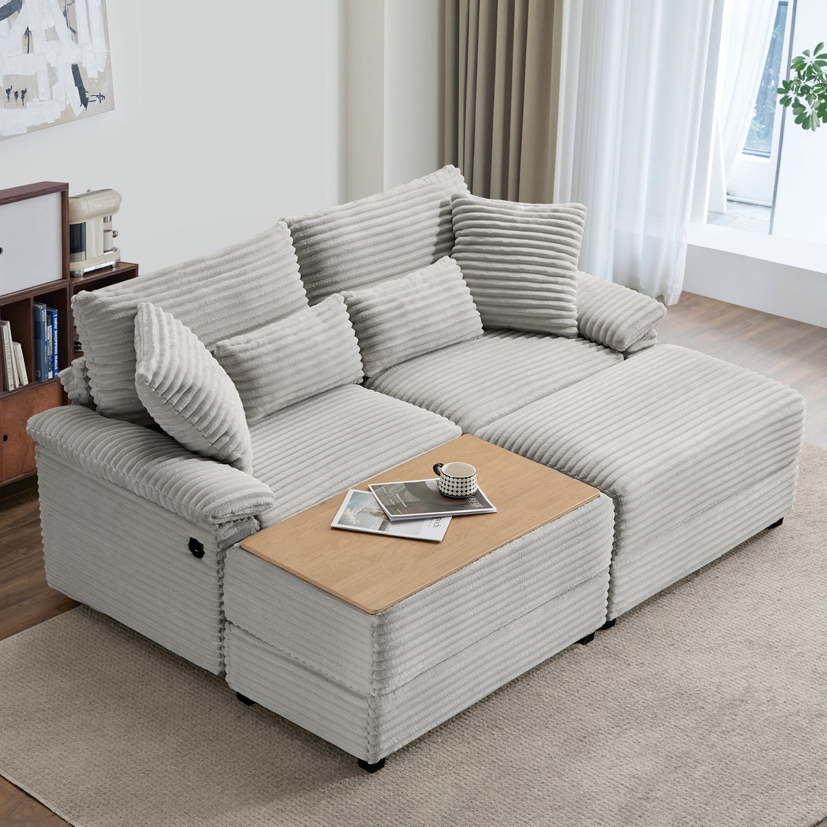 Double Chaise Lounge Set with Reversible Ottoman
