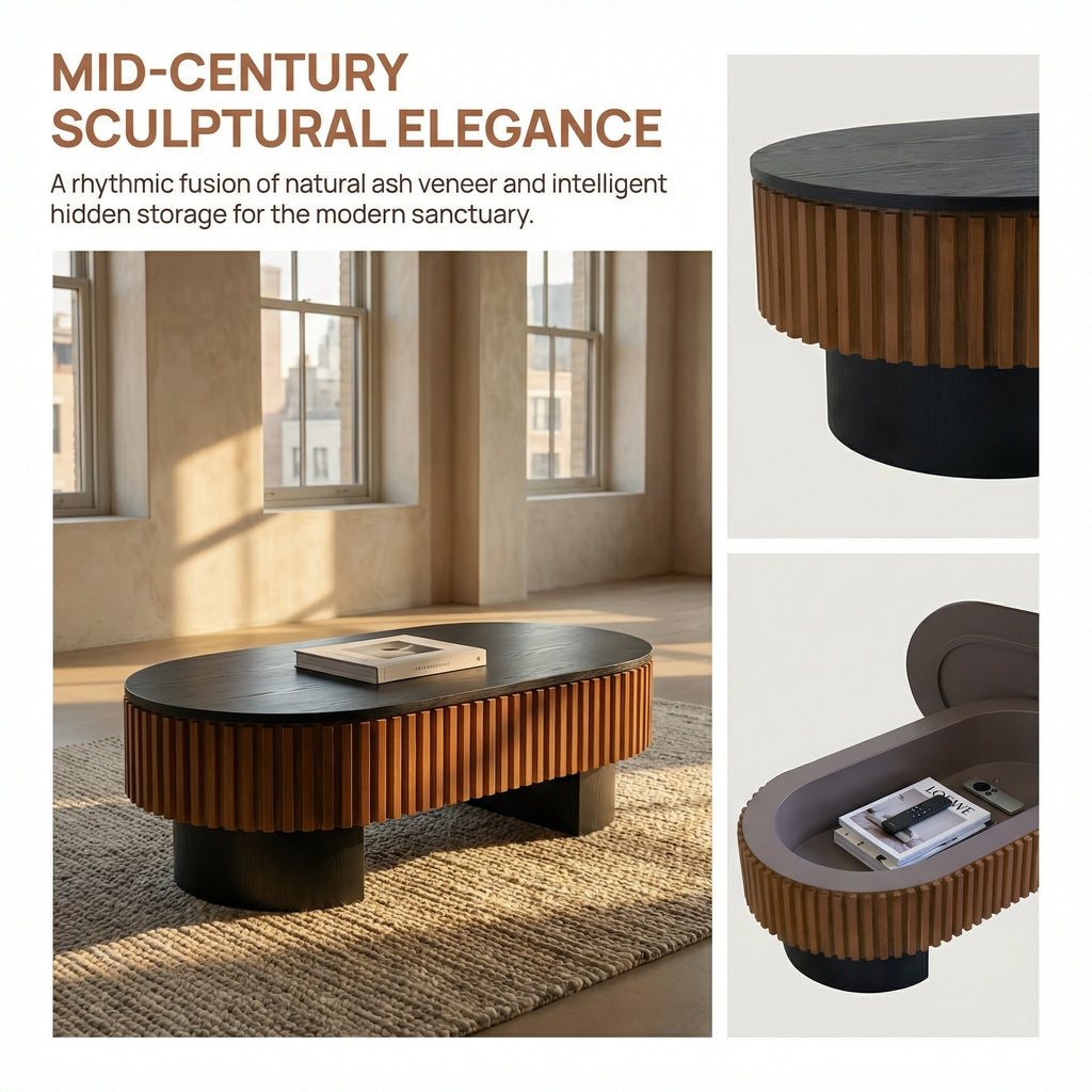 43.7" Oval Coffee Table With Hidden Storage