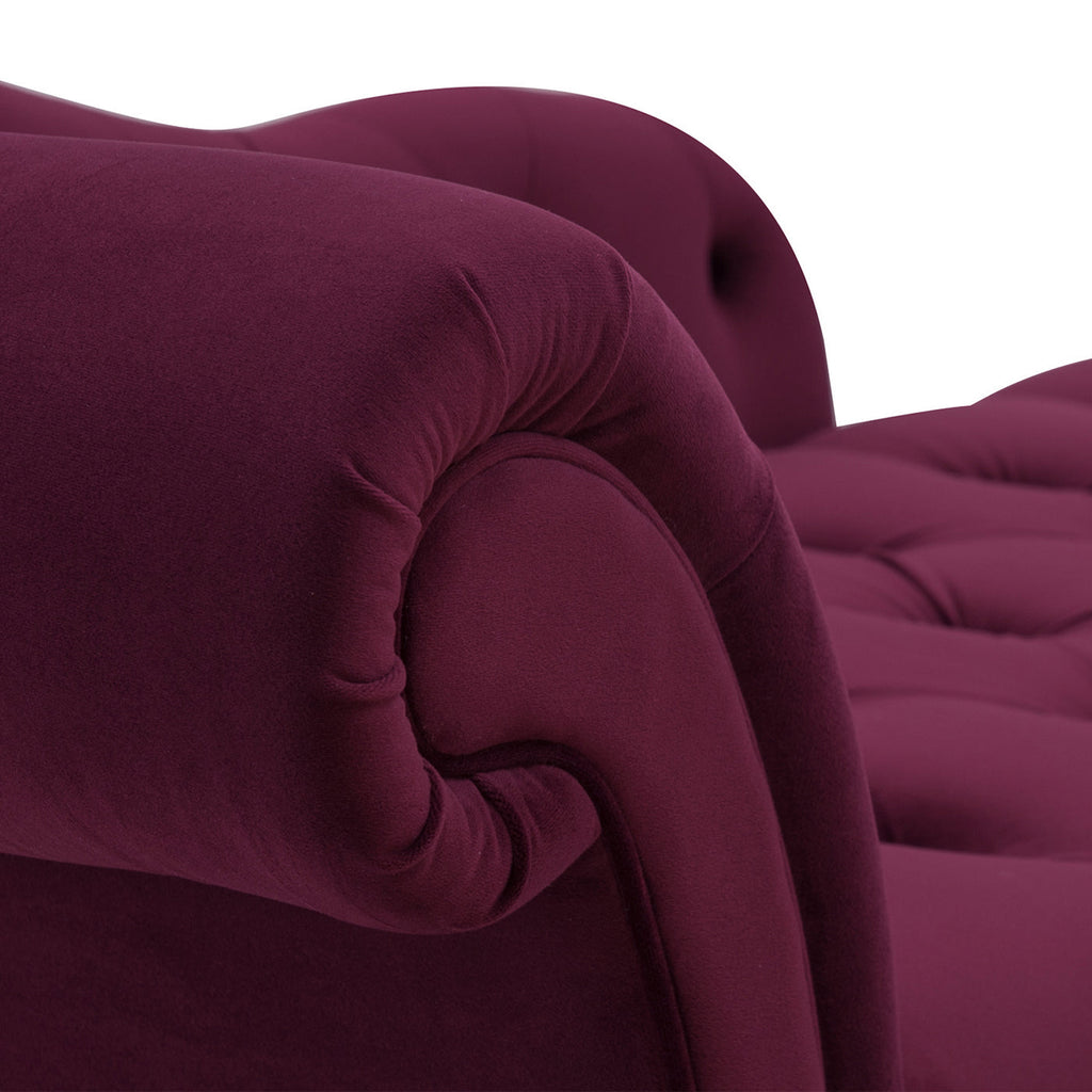 Samuel Tufted Roll Arm Chaise Lounge in Burgundy Velvet