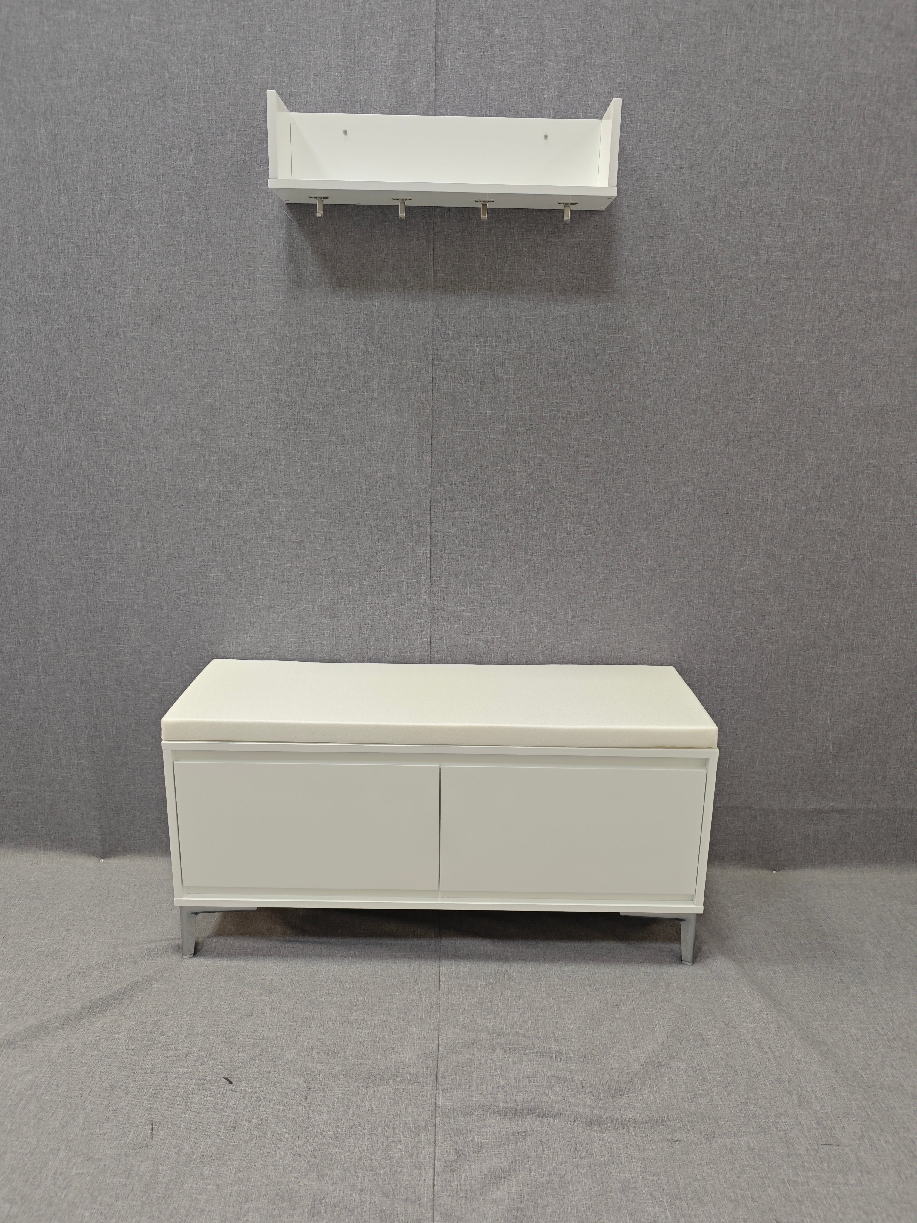 Wall-Mounted Entryway Shelf with Hooks and Storage Bench Set