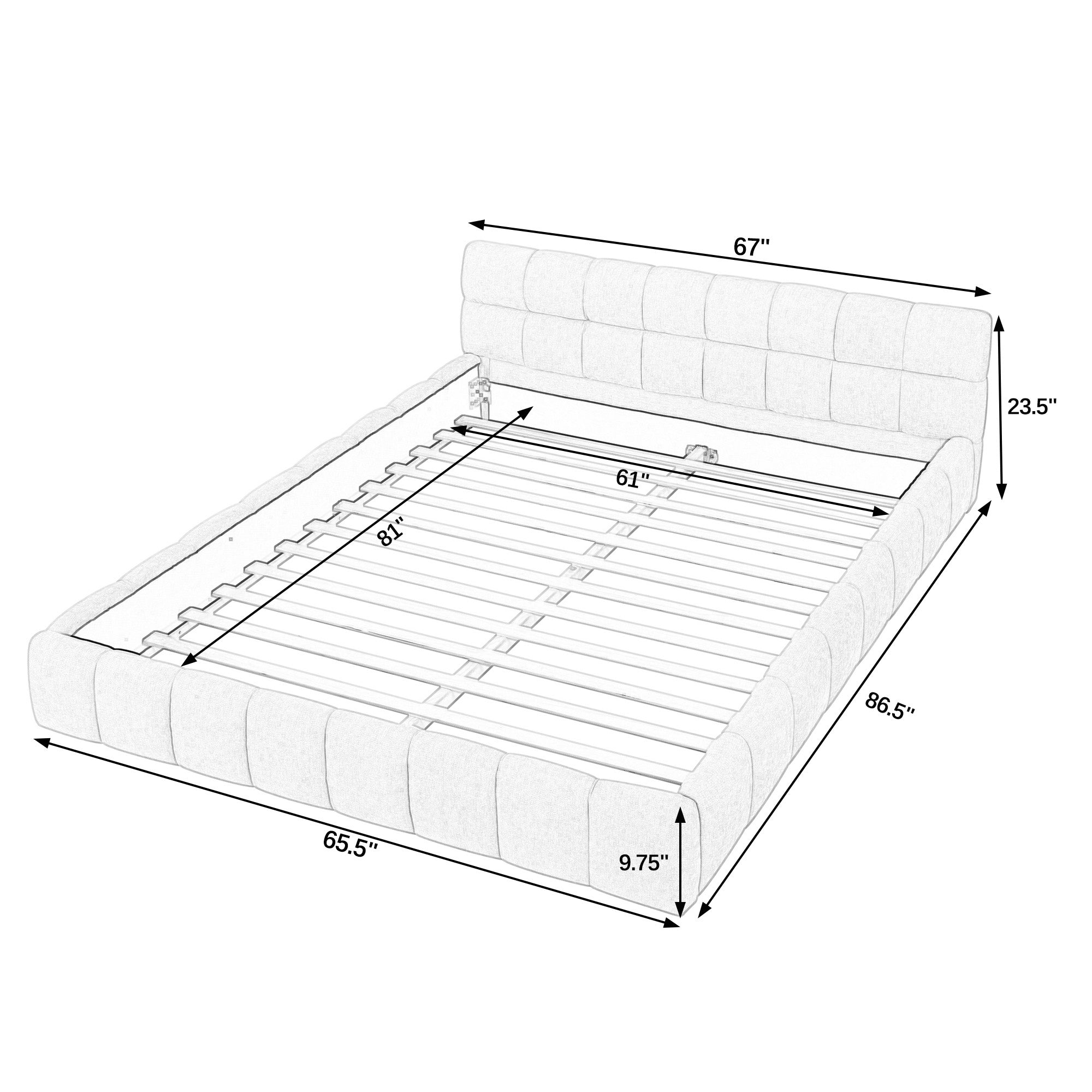 Queen Size Upholstered Bed Frame with Thick Fabric