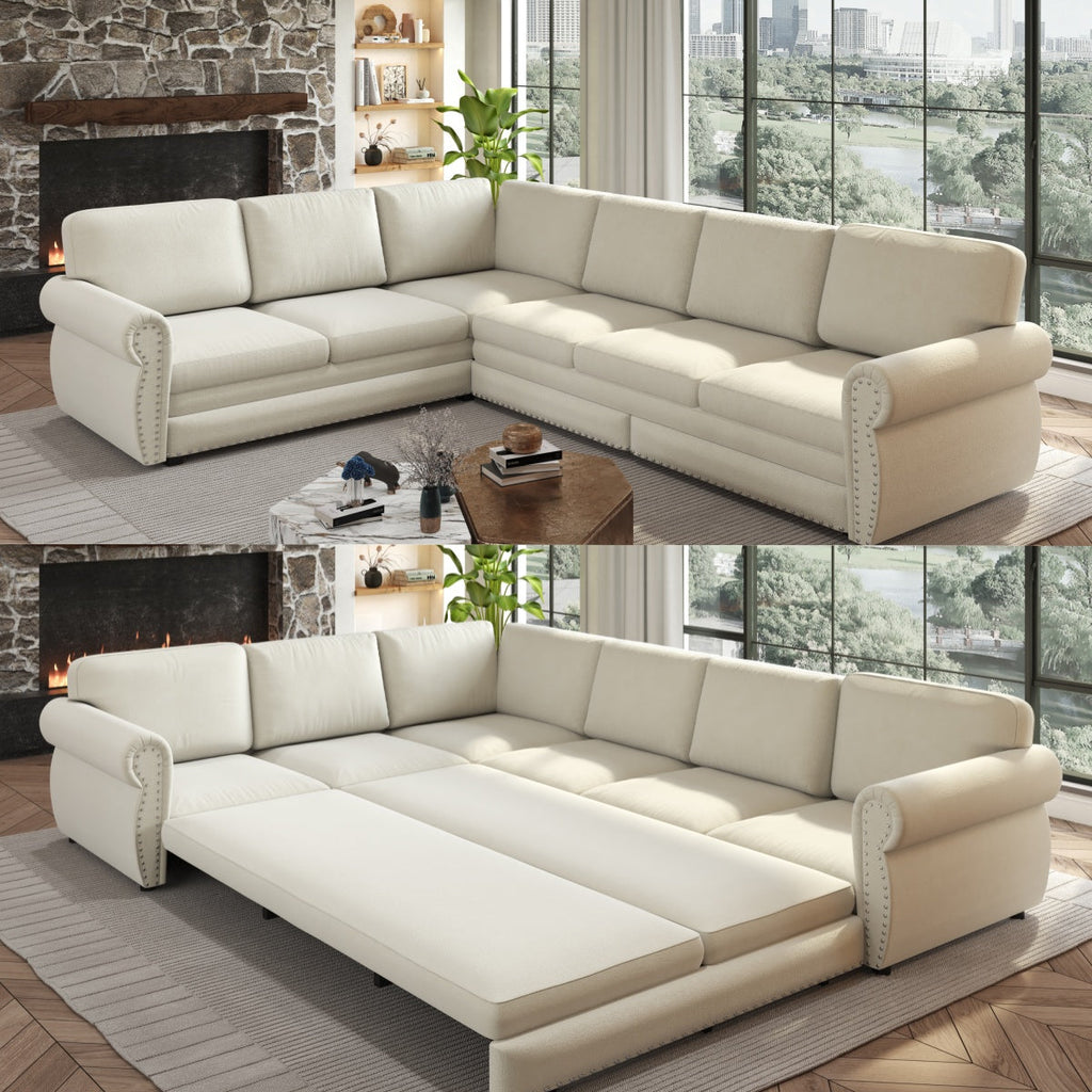 118" L-Shaped Sofa Couch with Pull-Out Bed