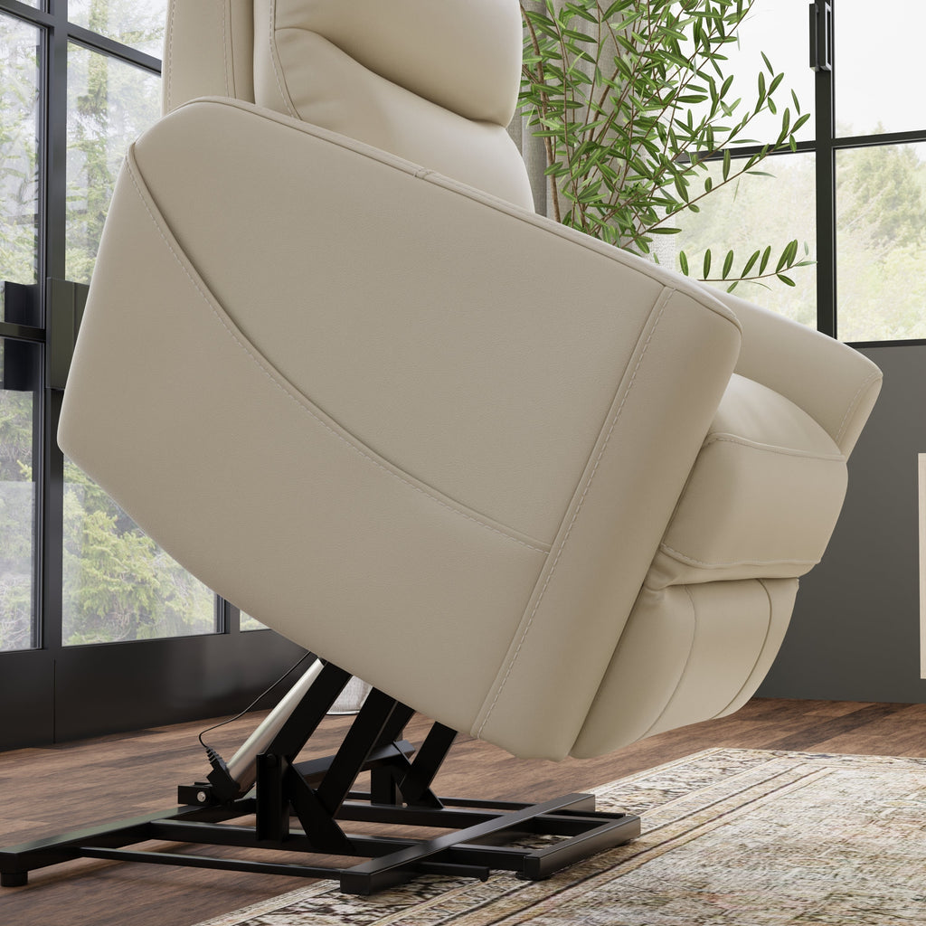 Faux Leather Power Lift Chair in Bentley Oyster
