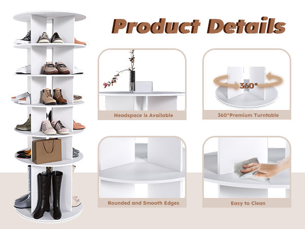 Rotating Shoe Rack Tower, 6-Tier Spinning Shoe Rack