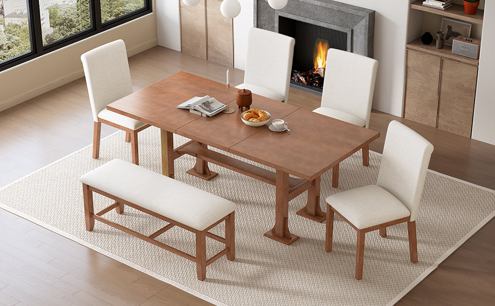 TOPMAX Farmhouse 76-Inch 6-Piece Extendable Dining Table Set