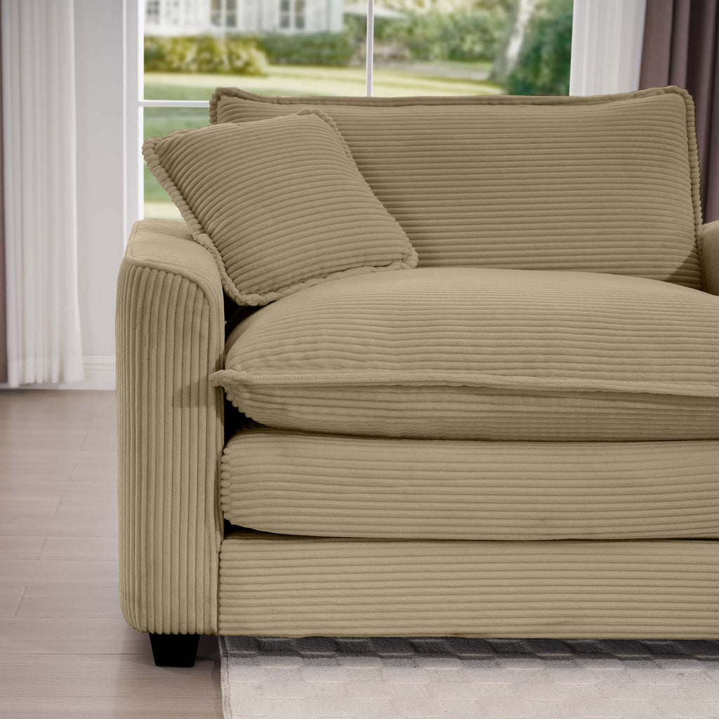 Tan Corduroy Fabric Comfortable Single Chair Deep Seat Sofa