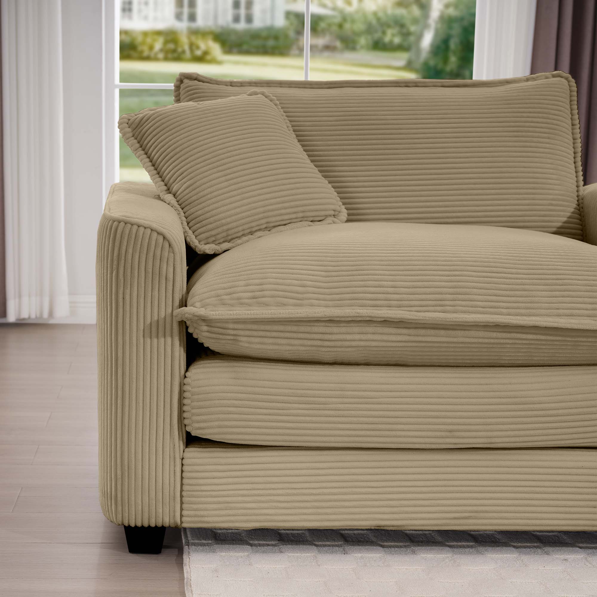 Tan Corduroy Fabric Comfortable Single Chair Deep Seat Sofa