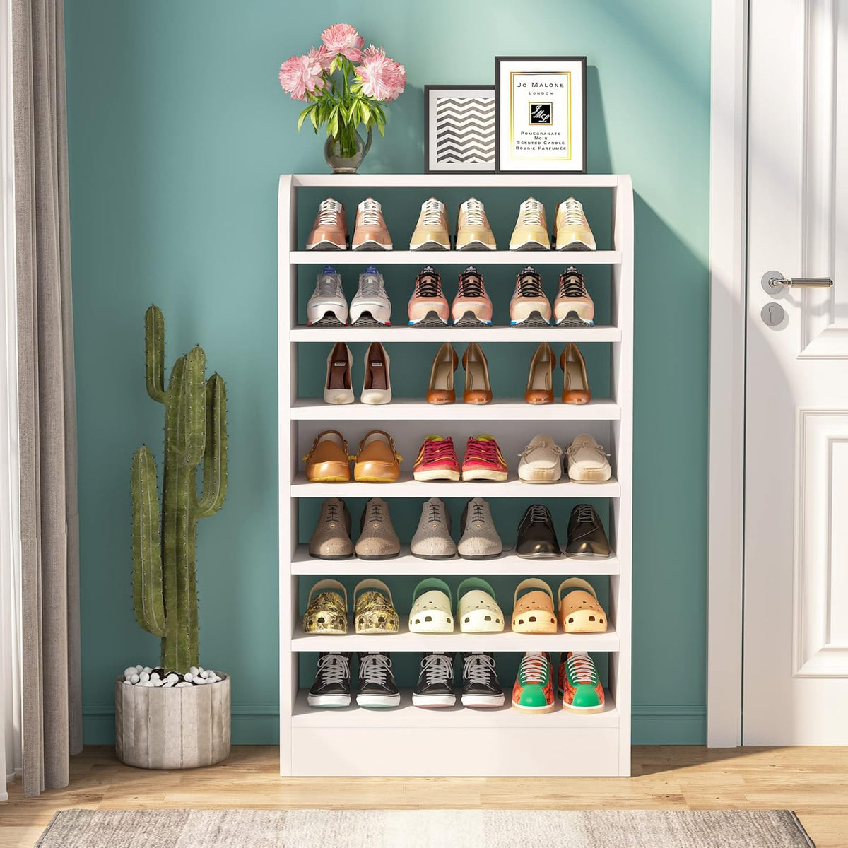 25.59" White 8-Tier Shoe Rack