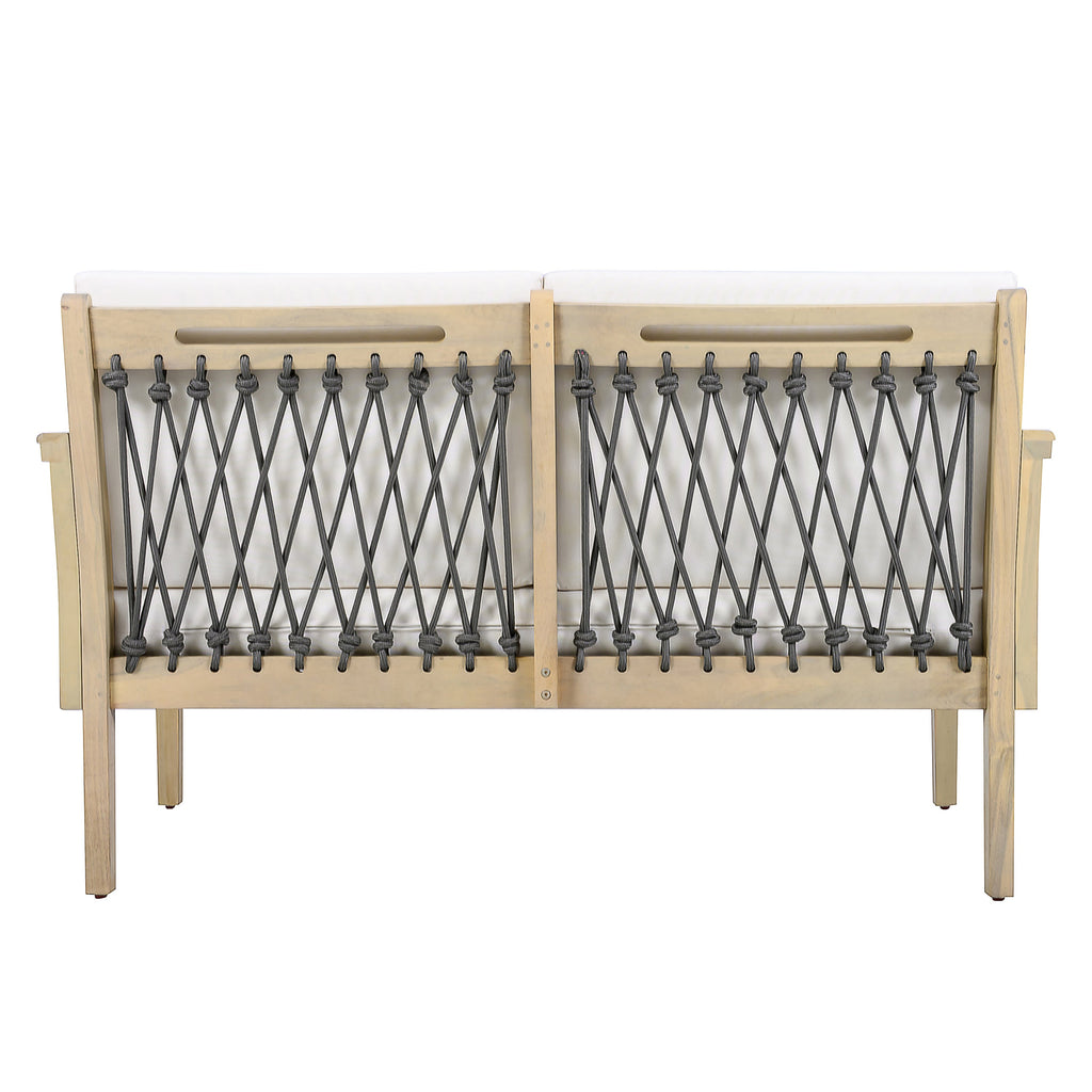 Outdoor Acacia Wood Loveseat & Coffee Table Set with Handwoven Rope