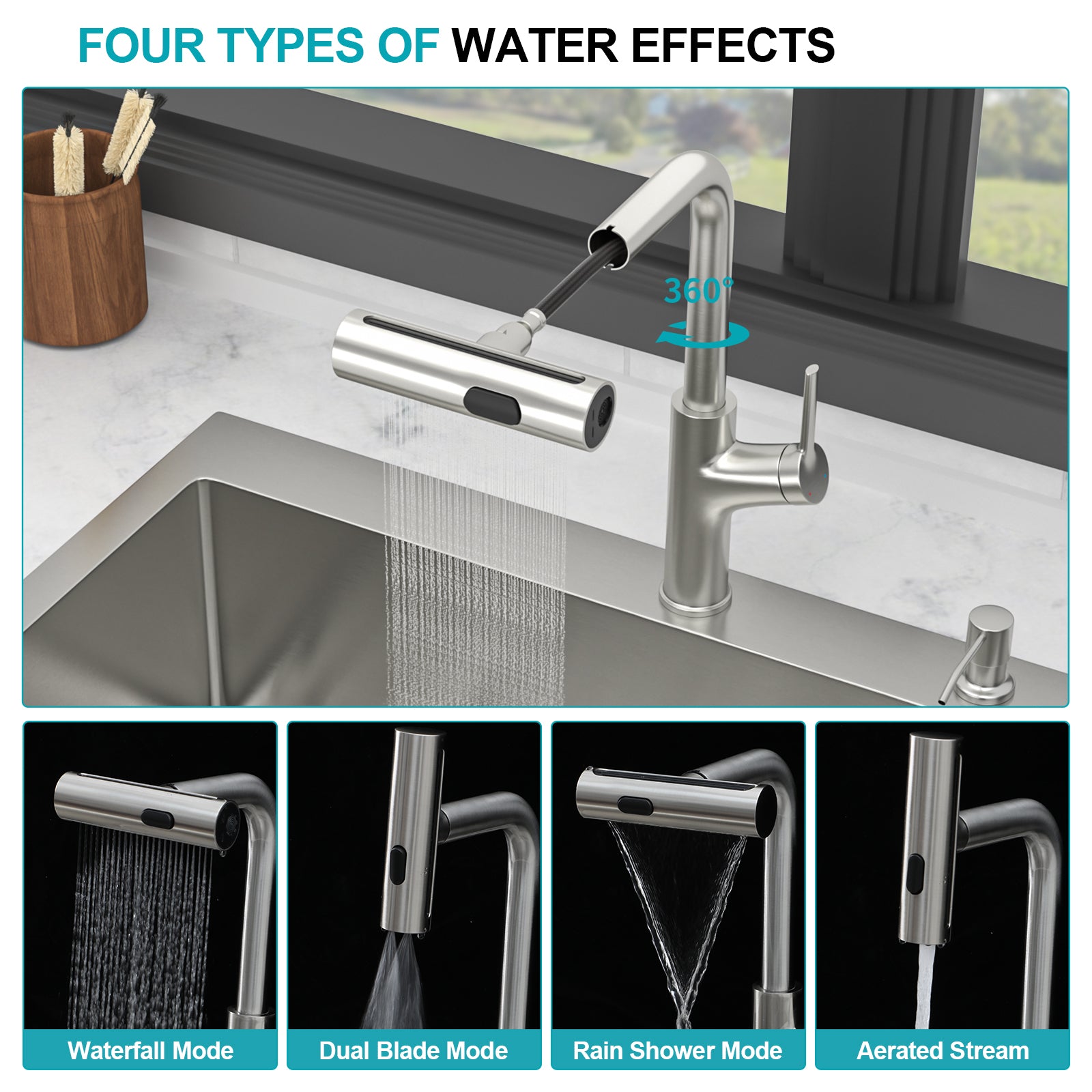 33" Drop-in Kitchen Sink with Pull-out Faucet and Soap Dispenser