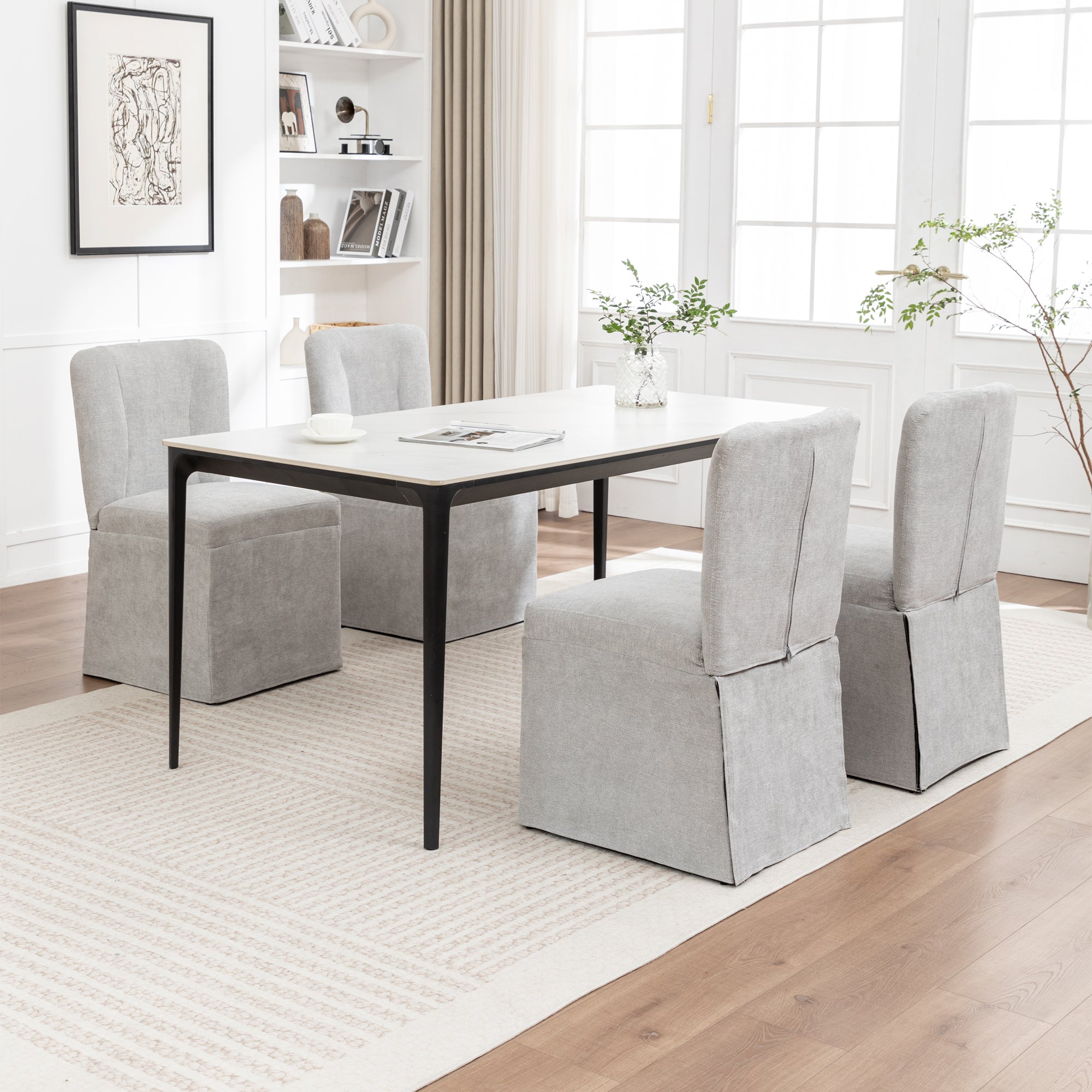 Linen Dining Chairs - Set of 2 Modern Fabric Side Chairs