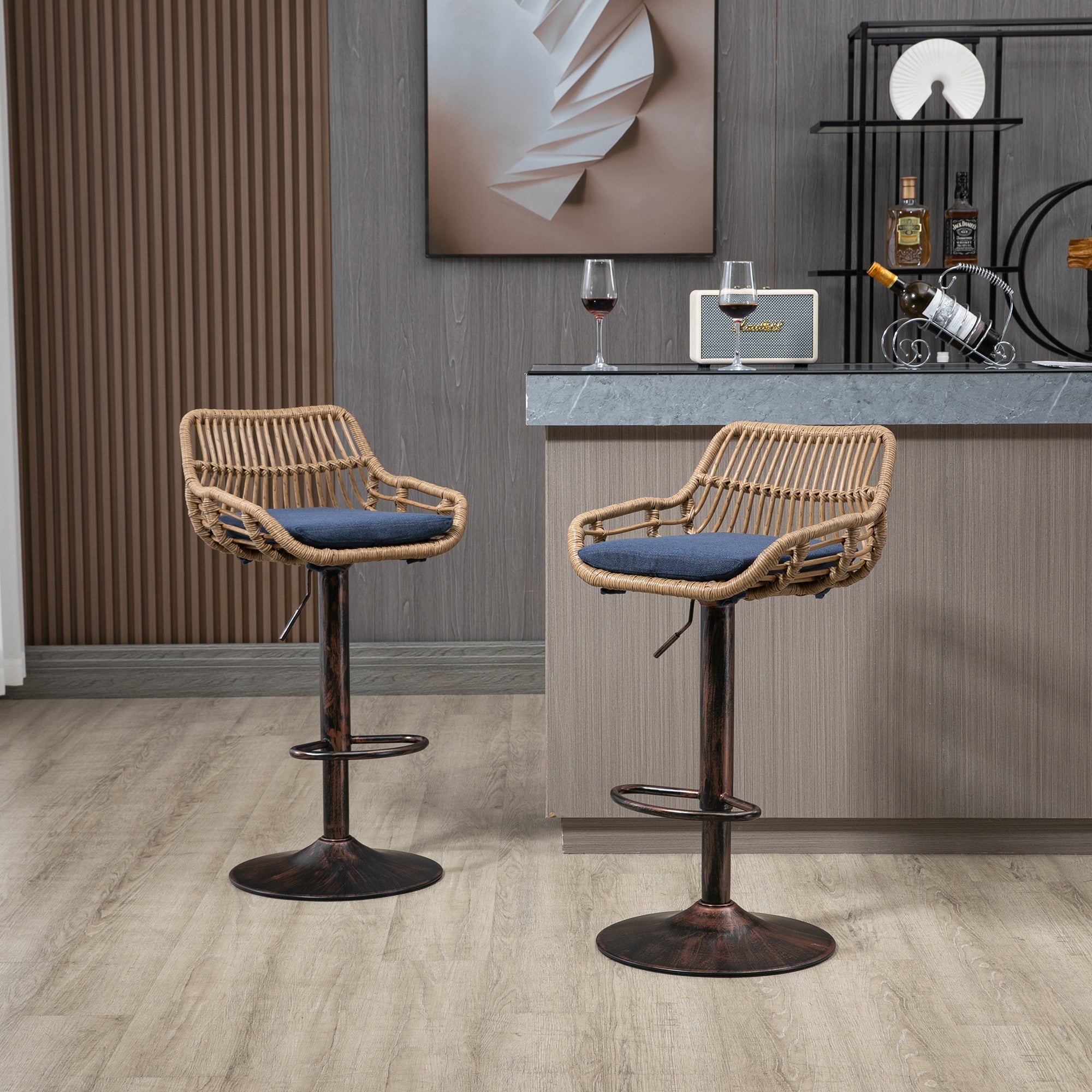 Modern Swivel Bar Stools Set of 2 Adjustable Counter Height Chairs