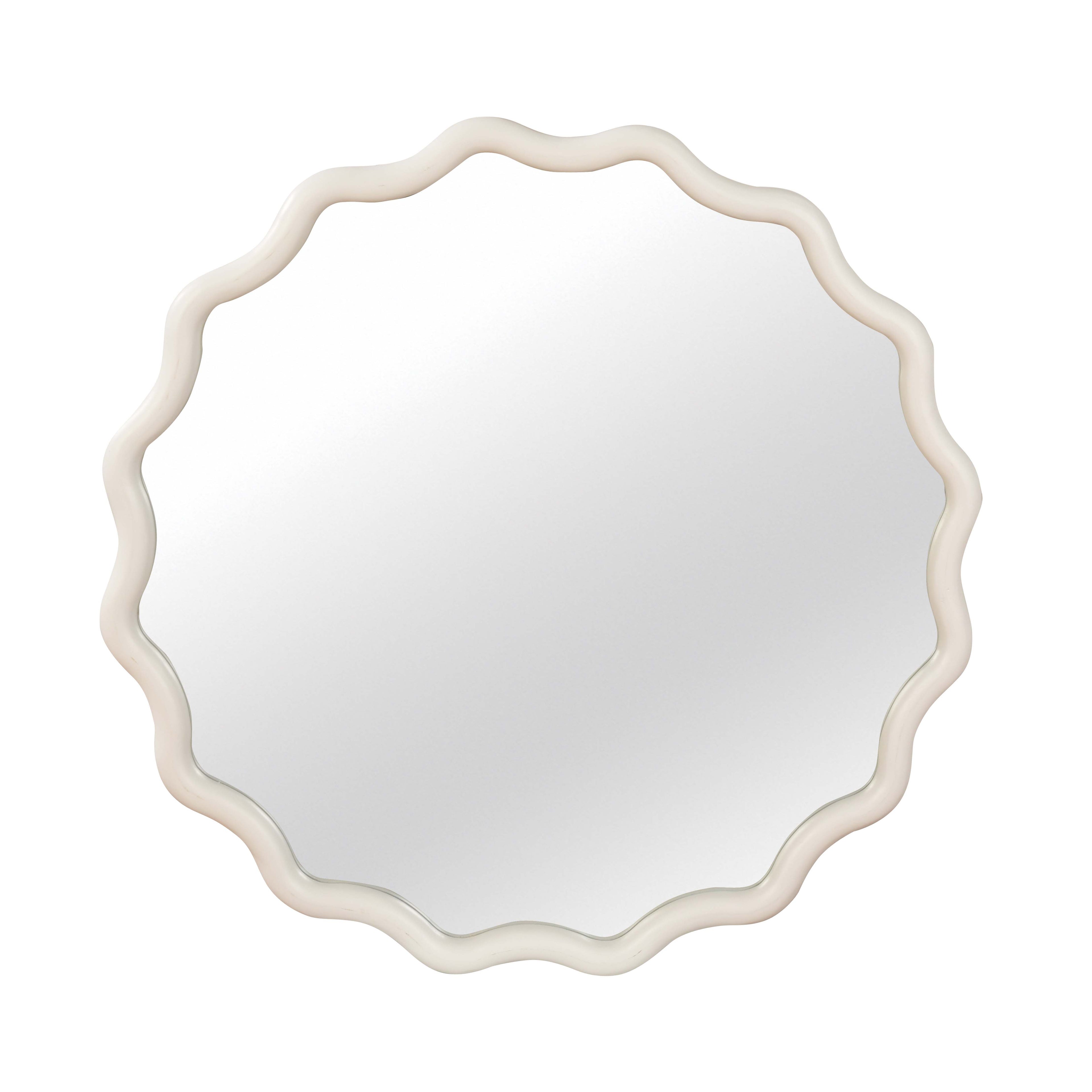 White 24 inch Wavy Round Solid Wood Frame Decorative Mirror
