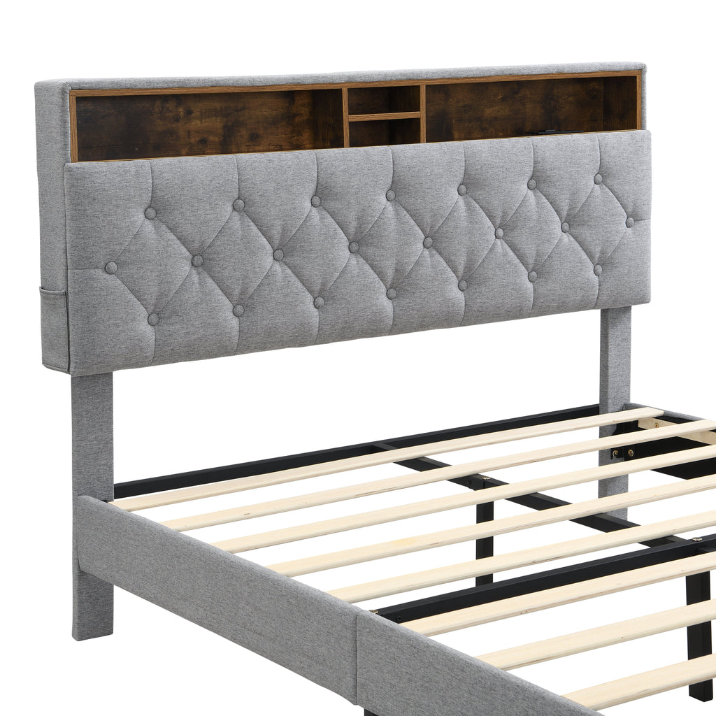 Queen-Size Upholstered Platform Bed Frame