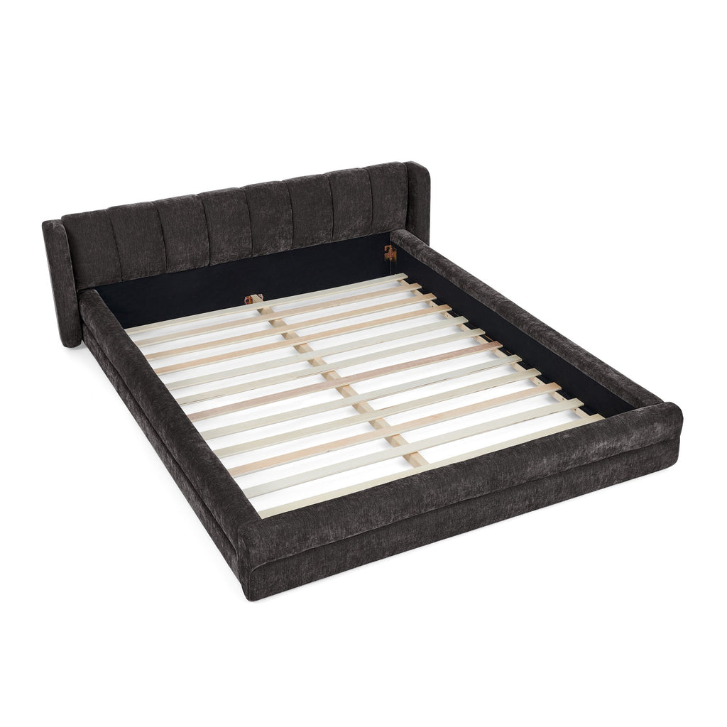Queen Size Upholstered Bed Frame with Thick Fabric - Dark Grey