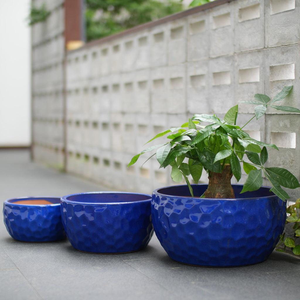 Handmade Ceramic Planter Set of 3 - Cobalt