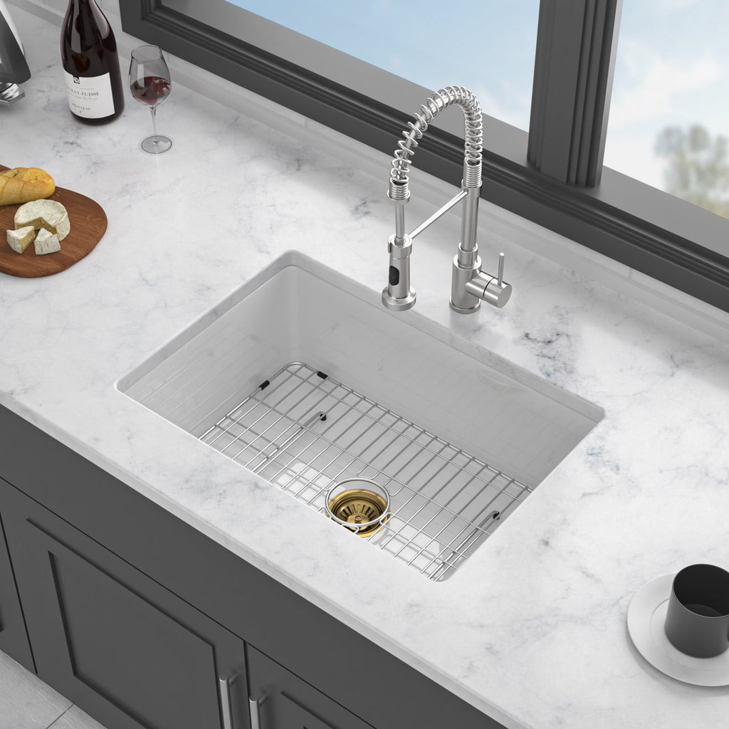 27"x19"x10" Undermount Single Bowl Fireclay Kitchen Sink