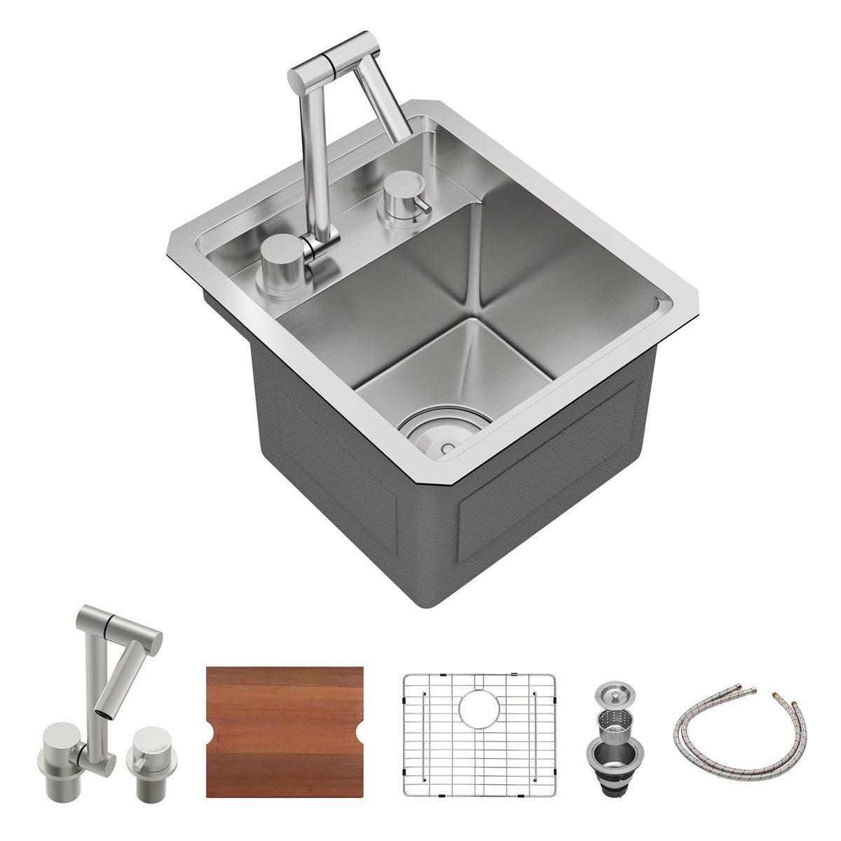 13" Undermount Workstation Bar Sink with Folding Faucet
