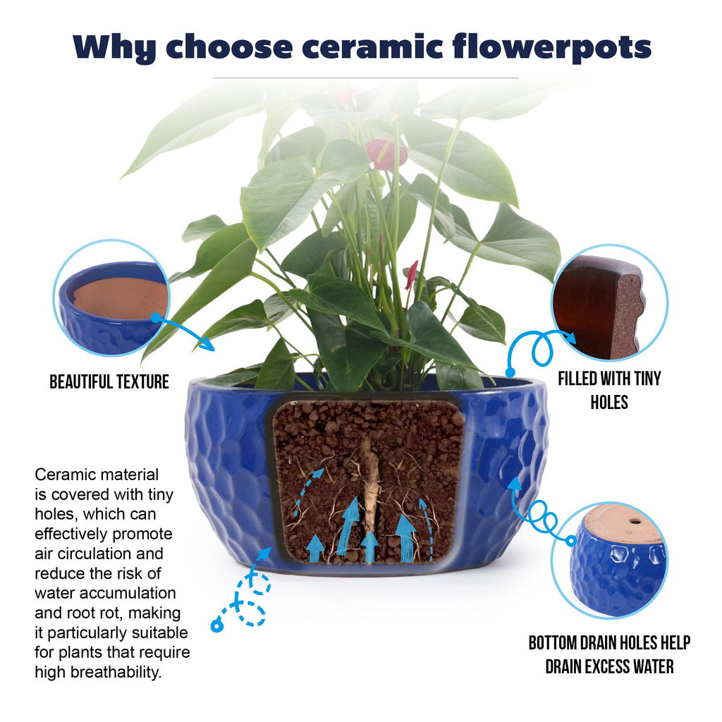 Handmade Ceramic Planter Set of 3 - Cobalt