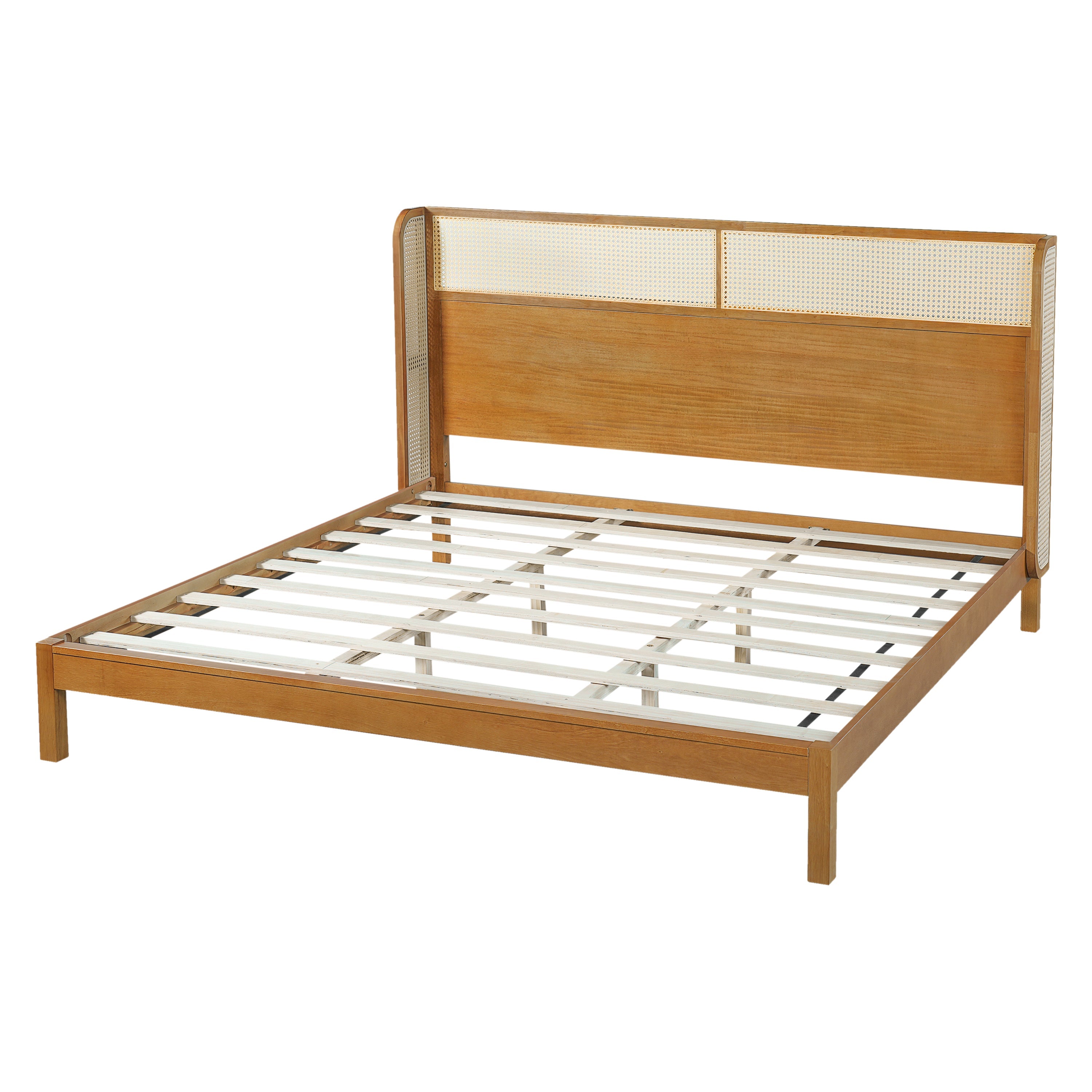 Premium Rubber Wood Platform Bed Frame, King Bed Frame with Headboard