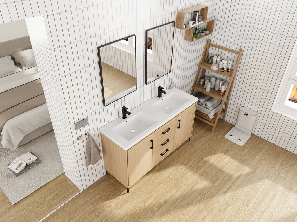 60" Freestanding Bathroom Vanity with Double Resin Sink