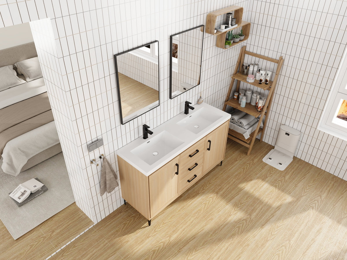 60" Freestanding Bathroom Vanity with Double Resin Sink
