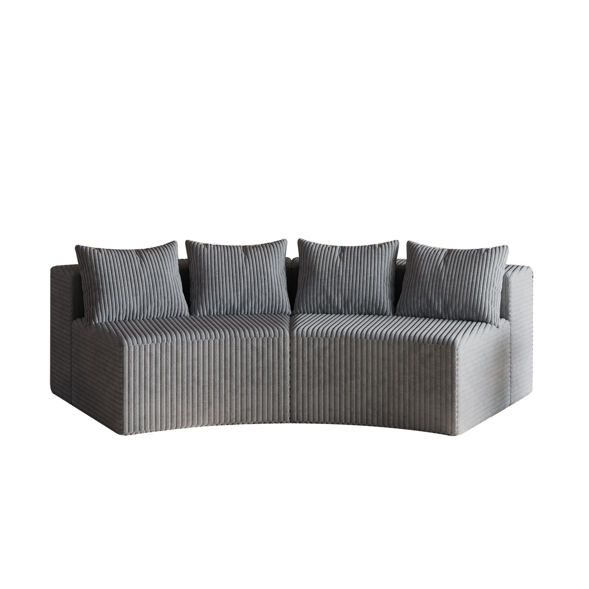 Corduroy Curved Sectional Sofa with Four Pillows