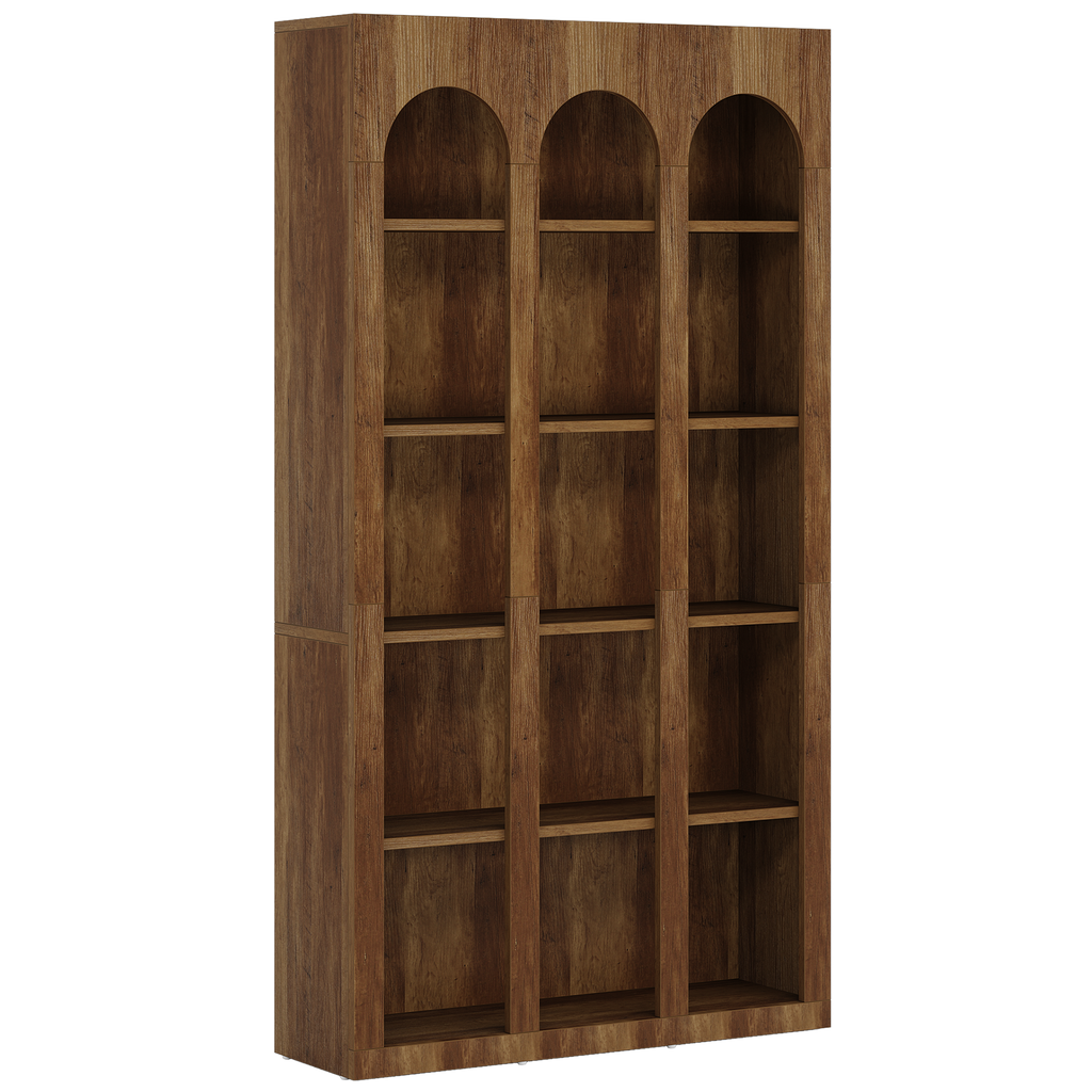70.87" 5-Tier Rustic Brown Farmhouse Arched Bookcase