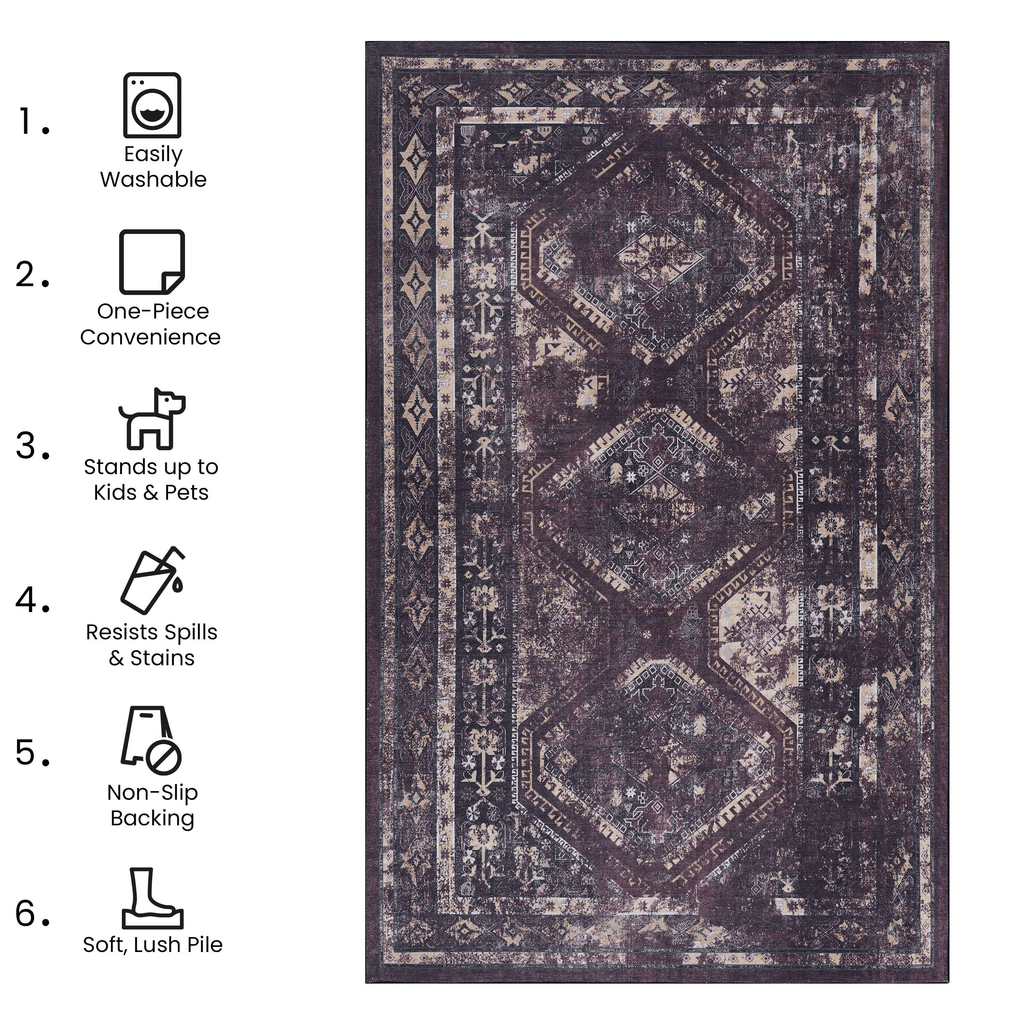 MAVAL Burgundy Washable Rug 9x12 Area Rug