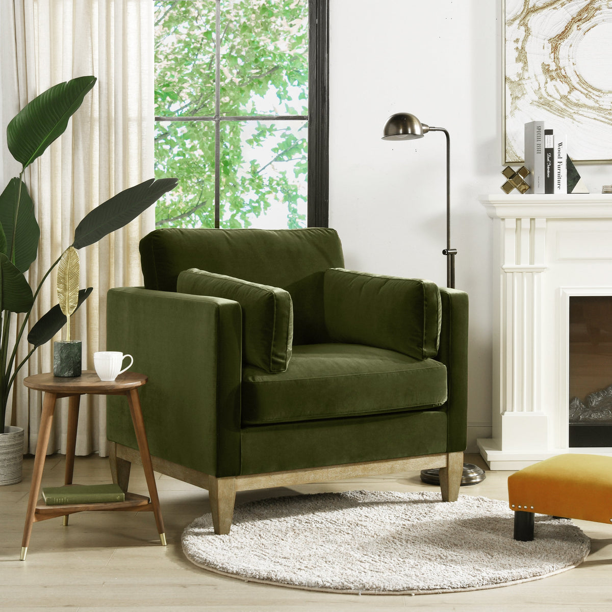 Knox 36" Modern Farmhouse Arm Chair, Olive