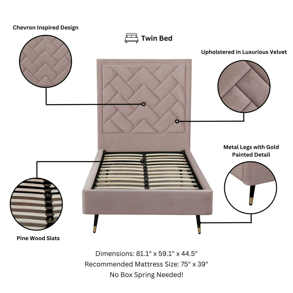 Crosby Upholstered Velvet Twin Bed