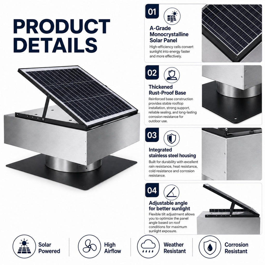 12" Stainless Steel Solar Roof Vent Fan